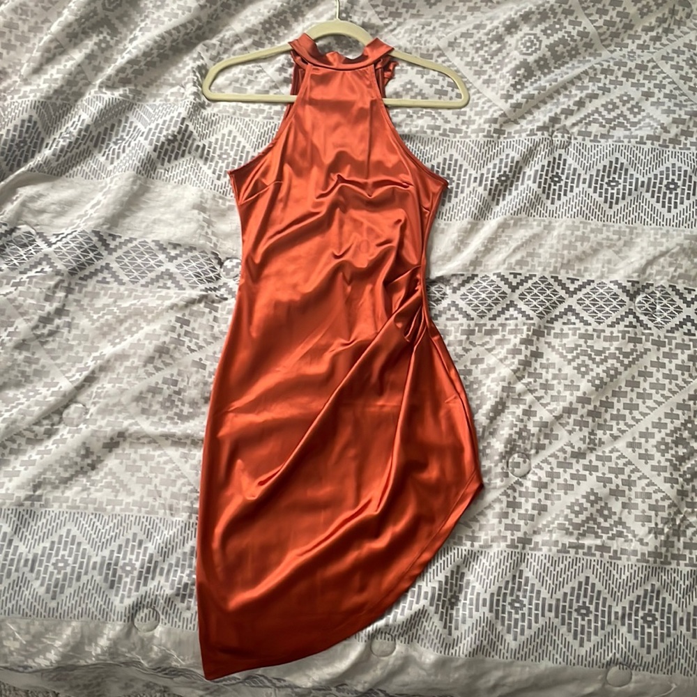 Rust Key-hole Satin Dress - M